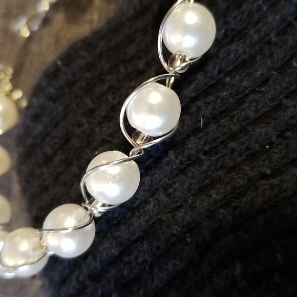 Pearl Wire Bangle Bracelet With Gold Bead Accents - Picture 9 of 10